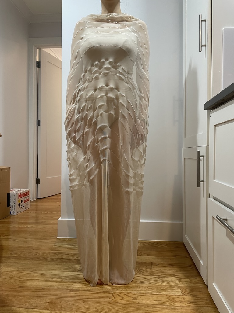 Warp texture drape study on dress form